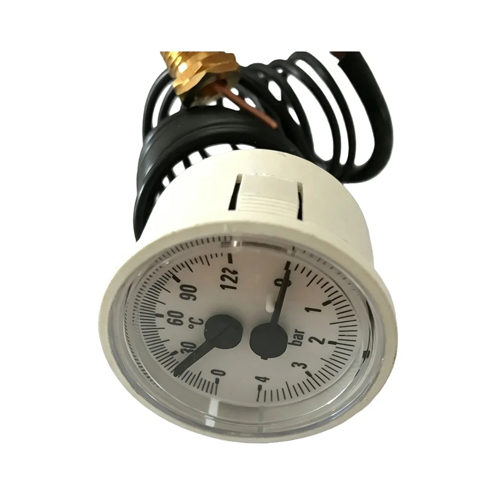 1Pc Wall-mounted Boiler Pressure Gauge 0-4Bar Capillary Thermo-pressure Meter For Gas Water Heater HVAC System Monitoring Tool