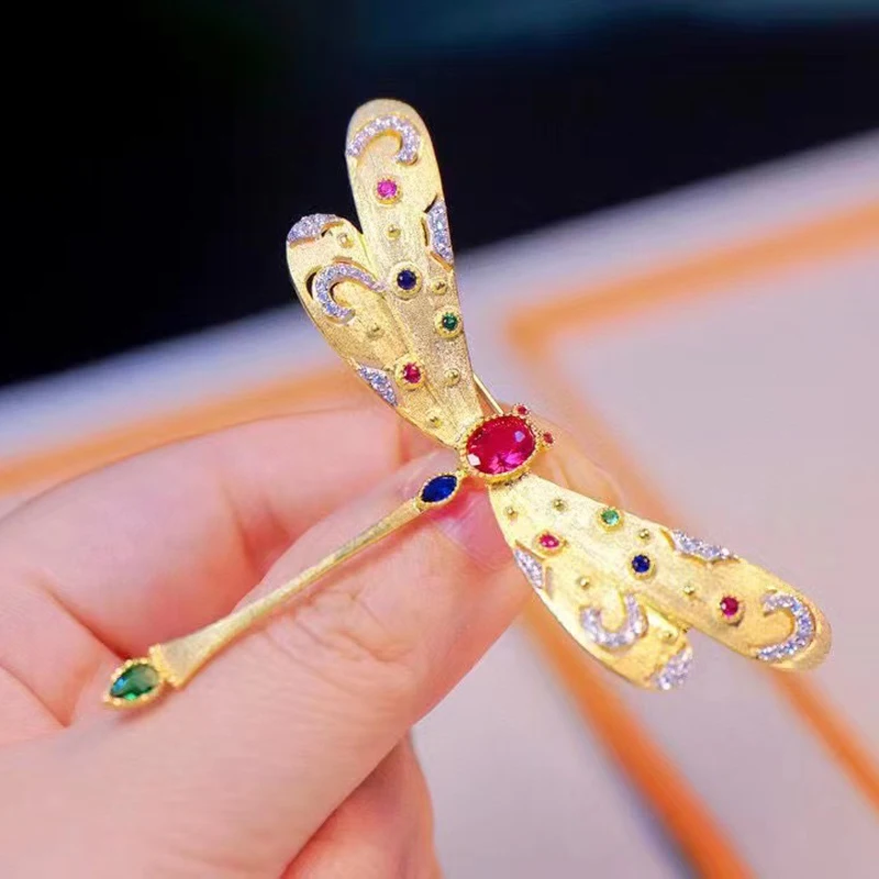 Dragonfly Brooch For Women Fine Jewelry 925Sterling Silver Elegant Differernt Colors For Suit Hat  Matching