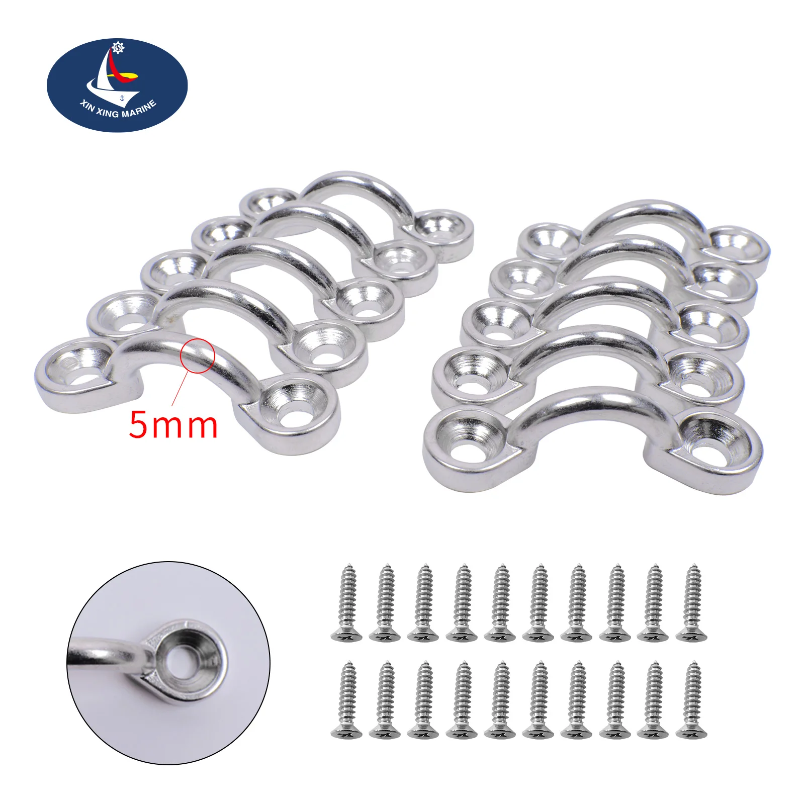 5Pcs Deck Loop Pad Eye 316 Stainless Steel,Pad Eye Straps for Bimini Boat Top with 10 Pcs Screws