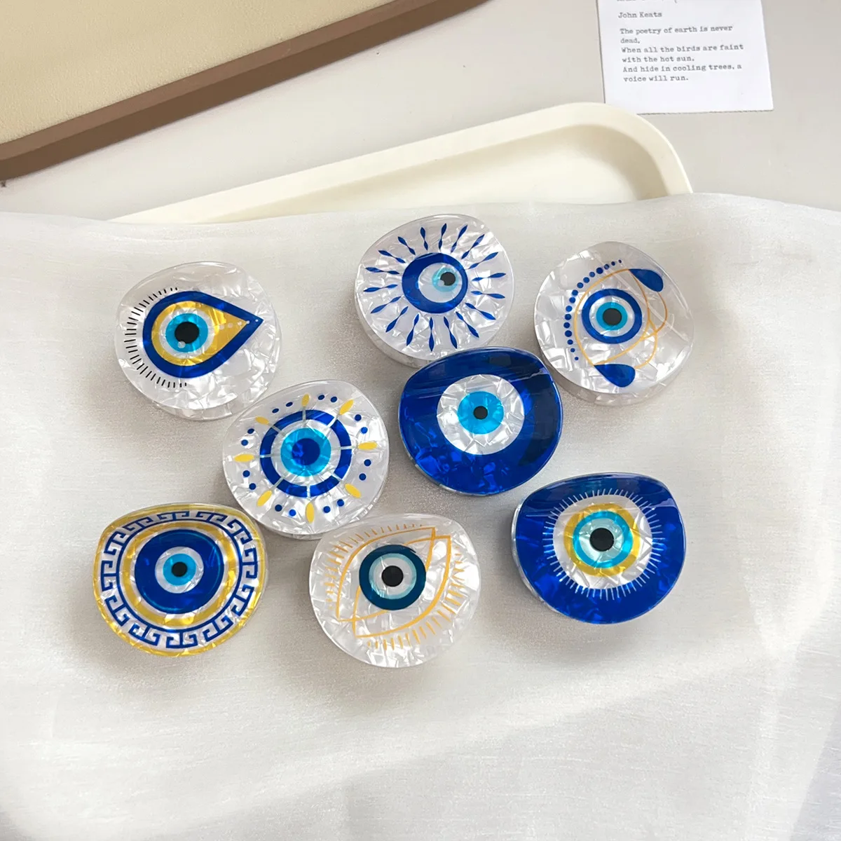 Teufelsauge Haarnadel Persönlichkeit Glas Runder Griff Clip Kopfschmuck Blaue Augen Kreative Hinterkopf Hai Clip