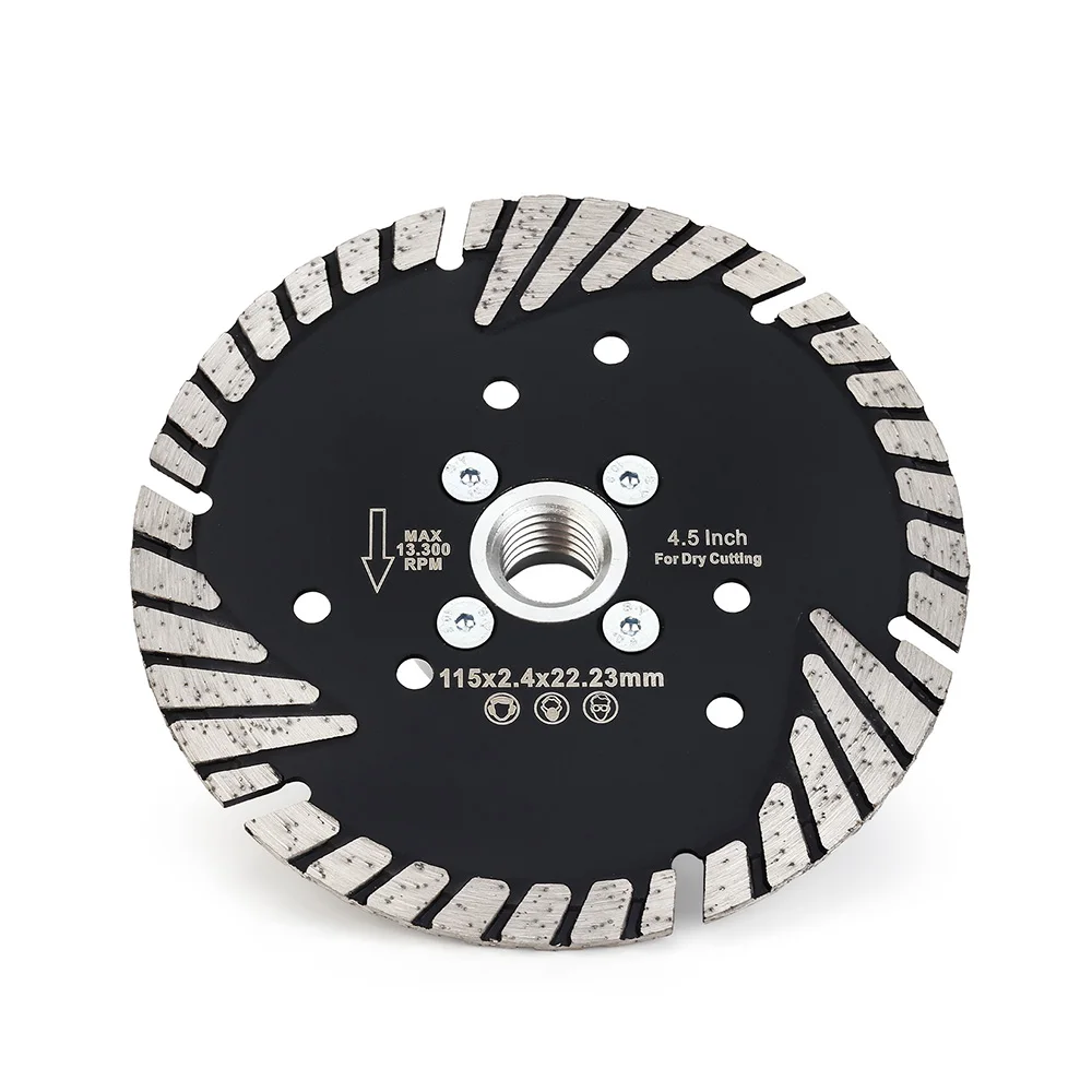 Disco de corte de diamante de 115mm, hoja de sierra, piedra, granito, mármol, hormigón con dientes de protección inclinados con brida M14 o 5/8 "-11, 1 ud.