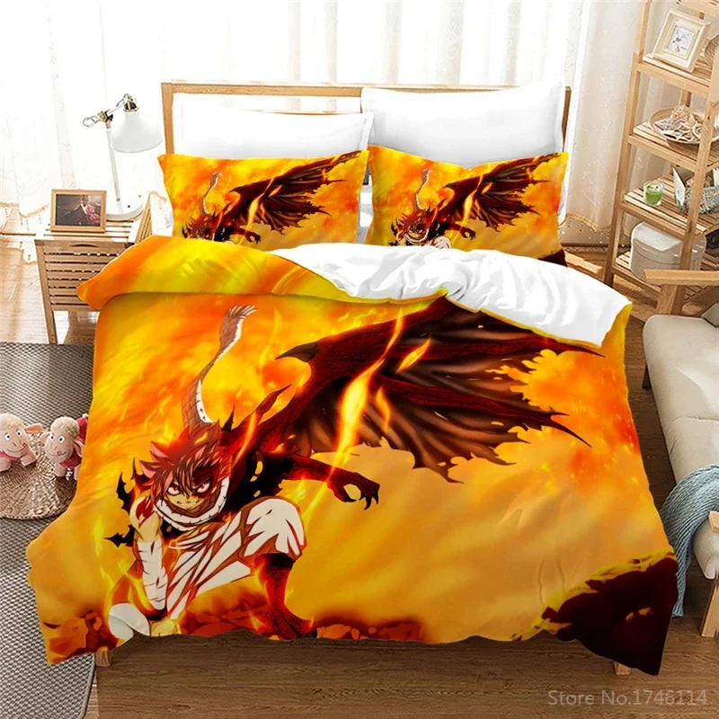 FAIRY TAIL Natsu 3D Bedding Set Kids Boys Cartoon Duvet Cover Set Quilt Cover Pillowcase Home Textile Twin Full Queen King Size