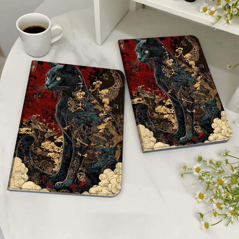 

Чехол для планшета Honor MediaPad MatePad 6 7 X8 M5 M6 V6 V7 T5 T10 T10s 10 11 SE C5e X8a Pro Lite с цветочным узором и изображением черной кошки