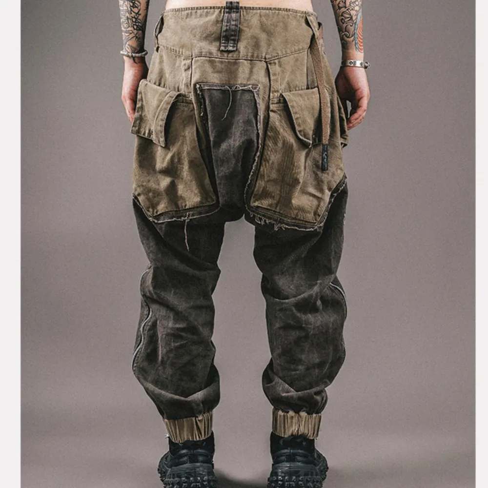 Wasteland Style Wear American High Street Fashion Vibe Ruoshuai Contrast Color Casual Pants Men's Overalls