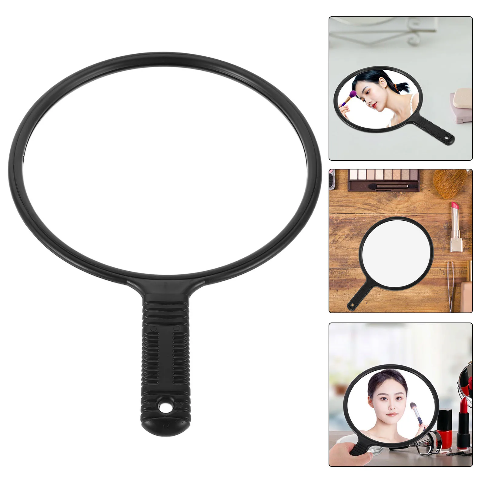 

Large Salon Handheld Hairdressing Mirror Black Round Handle Professional Barber Styling Makeup Mirror Hair Cutting Reflection