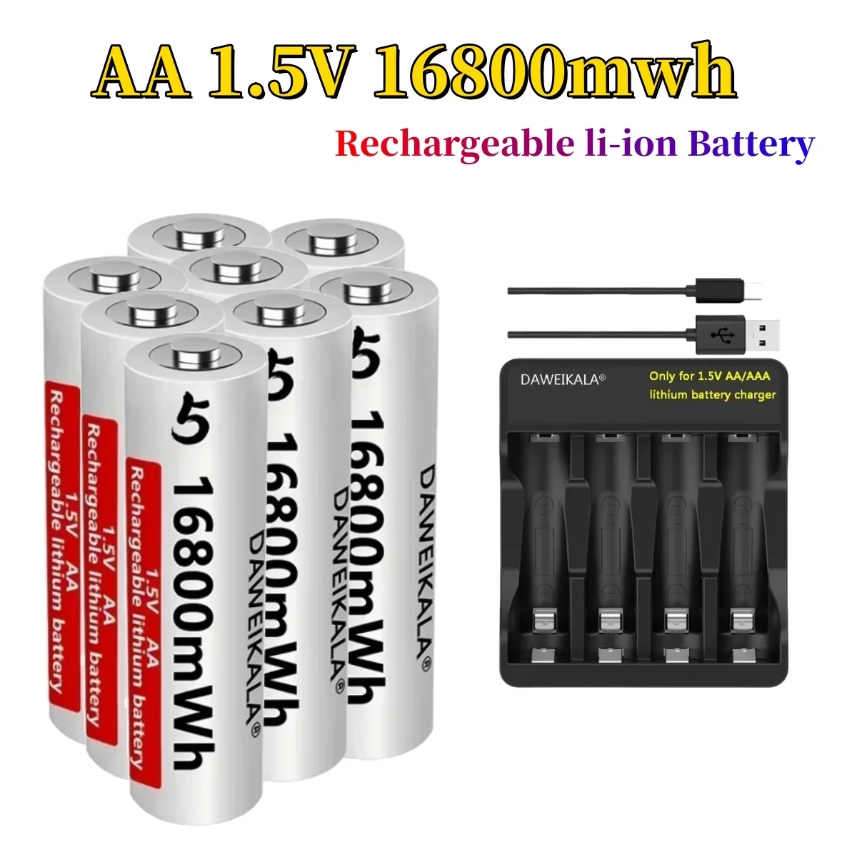 Hot 1.5V AA Battery Li Ion AA Rechargeable Batteries High Capacity 16800mWh For Remote Control Toy Battery Light Fast Charging