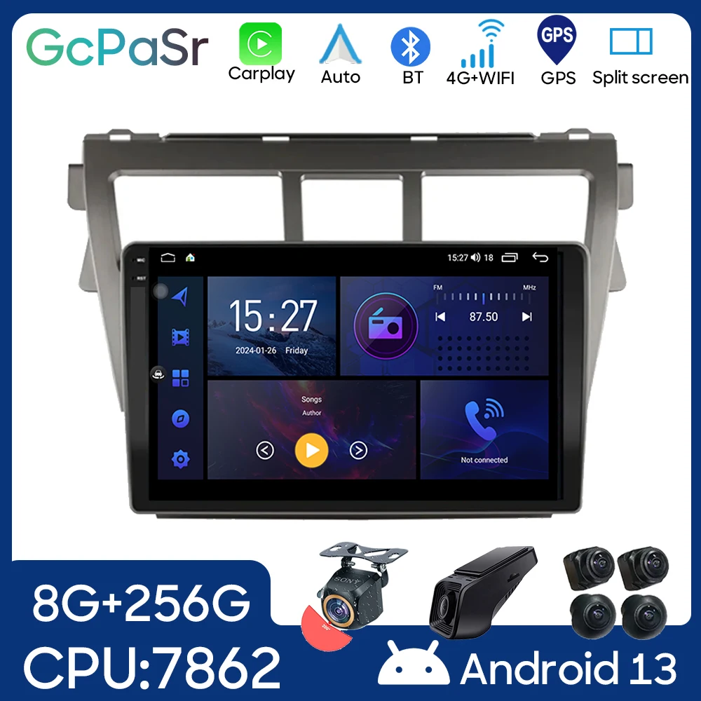 

For Toyota VIOS Yaris 2007 - 2012 Car Radio GPS Navigation Head Unit Multimedia Video Player Android Auto 5G WIFI BT No 2din DVD