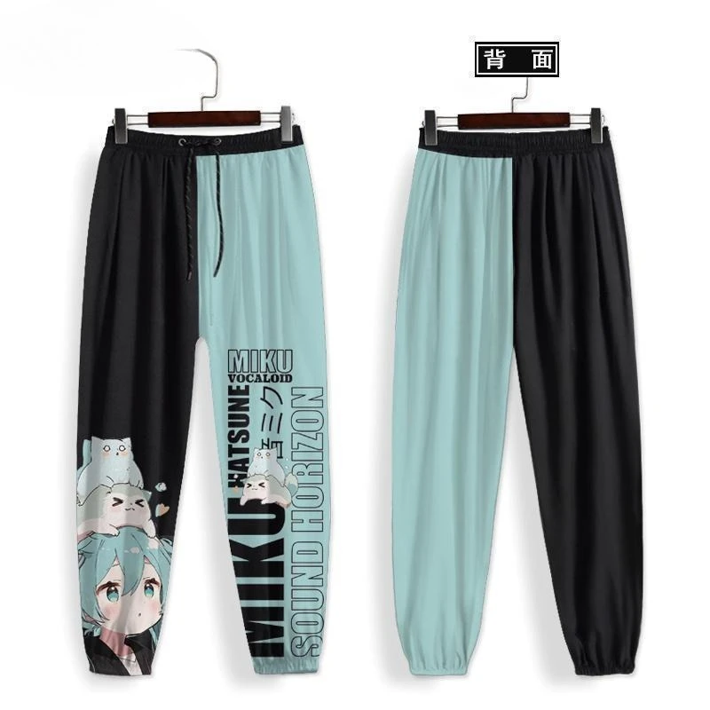 Dibujos animados Hatsune Miku masculino y femenino lindo patrón de estampado de anime creativo moda casual pantalones sueltos y cómodos suaves y agradables para la piel