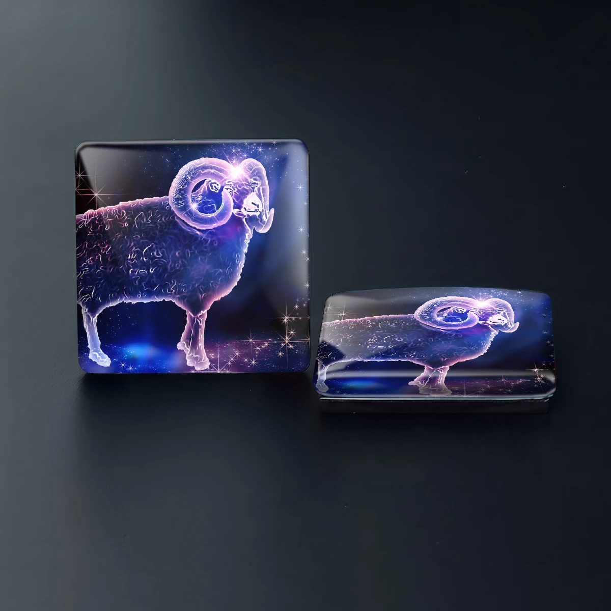 1PC 30MM Square Fantasy Purple 12 Zodiac Signs Glass Circular Refrigerator Sticker 12 Zodiac Signs Home Decoration Birthday Gift