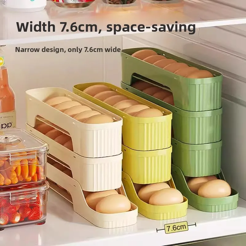 Food ade Frie Side Door Auatic Roller Multi Layer Slanted Mouth Egg Organizer Household Tool Kitchen Egg Storage Box