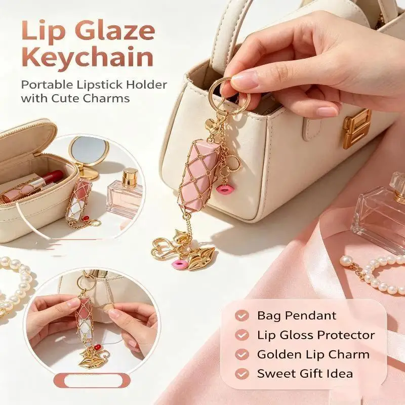 Metal Net Pocket Lipstick Bag Keychain Interchangeable Lip Balm Keychain Charm