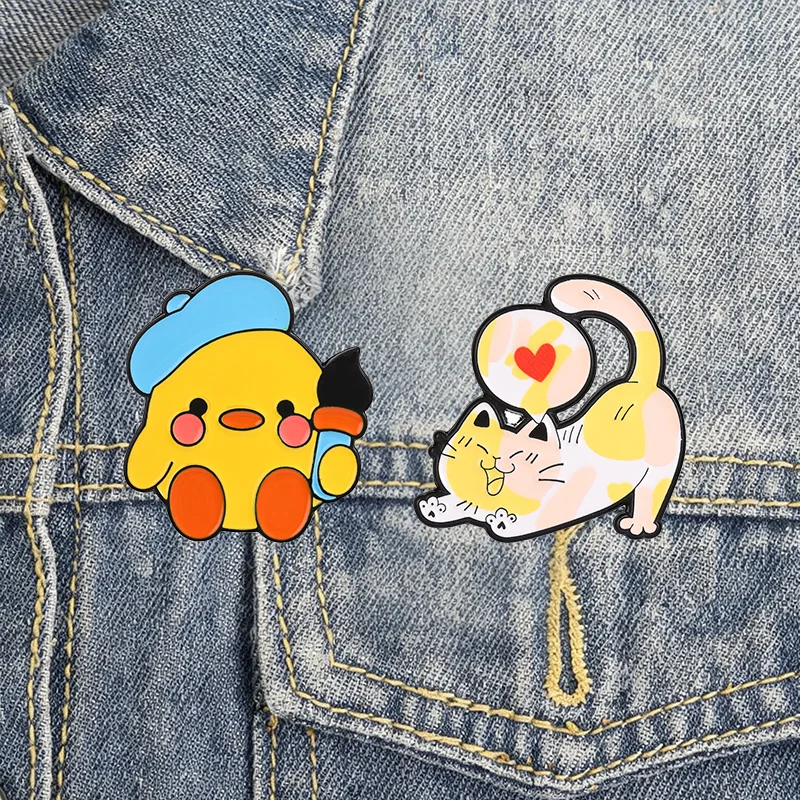 Niedliches Cartoon-Set aus bunten Tier-Emaille-Abzeichen im Kawaii-Meme-Stil, lustiges Zitat-Design, Metallbrosche, Anstecknadel, Accessoire, Geschenk – Detail 8