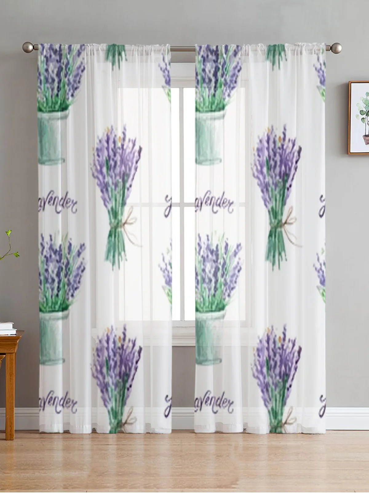 Watercolor Lavender Sheer Curtains Bedroom Voile Curtain Living Room Window Sheer Curtains Kitchen Tulle Drapes