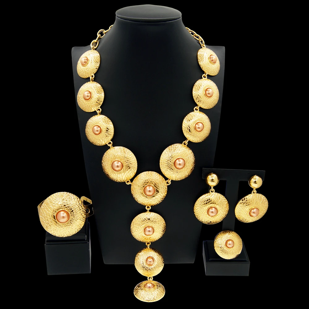 Women Jewelry Sets Bracelets Pendants Big Rings Wedding Banquet Party Gold Plated Jewelry Nigeria Fashion Trends Nigeria Wedding