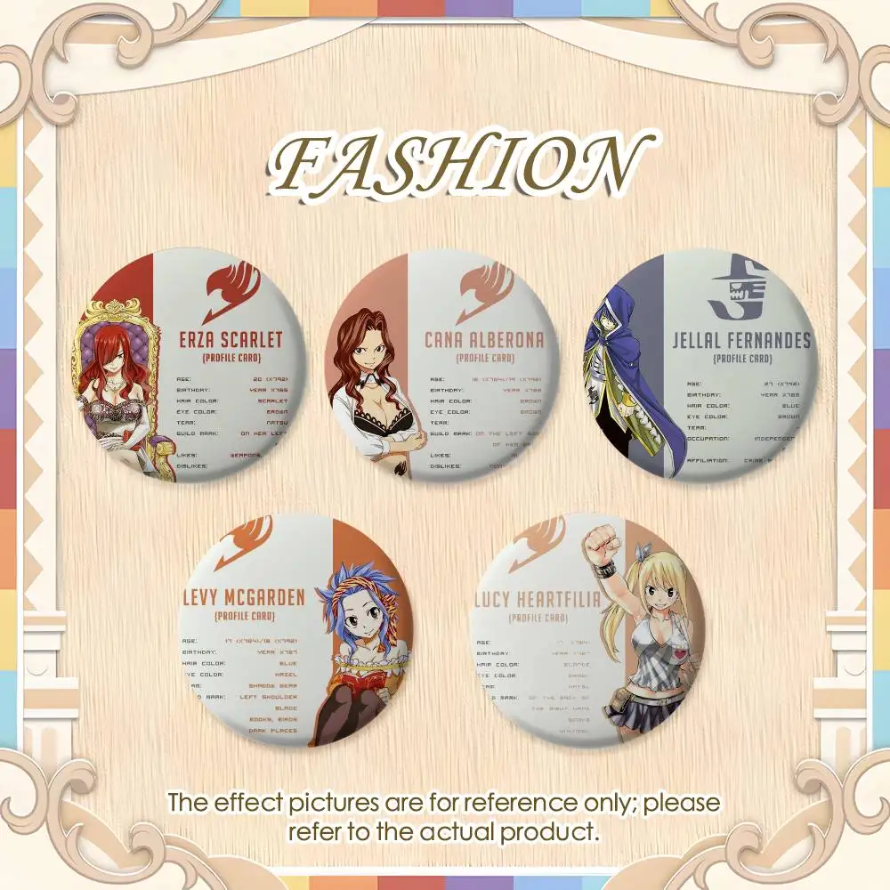 

F-FairytailS Anime Character Design Badges Round Exquisite Badge Brooches Creative Pins For Clothes Backpack Gift Accessories