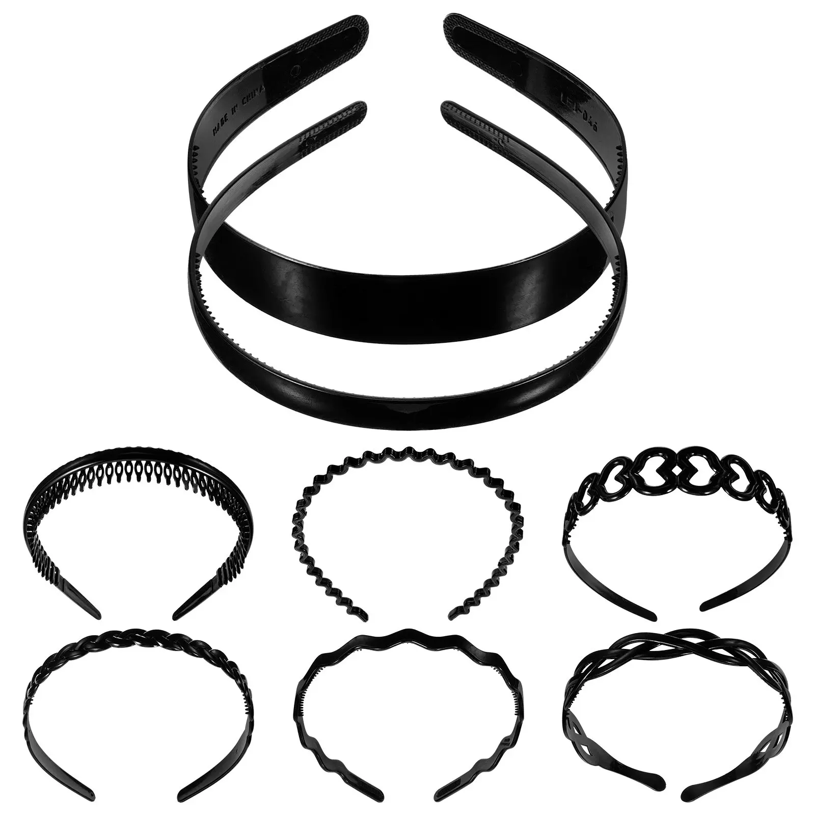 

1Set Hairband Antiskid Hard Plastic Hair Clasp Unisex Hair Hoop 8 Black Styles Including Wavy Teeth Small Wave Broad Headband