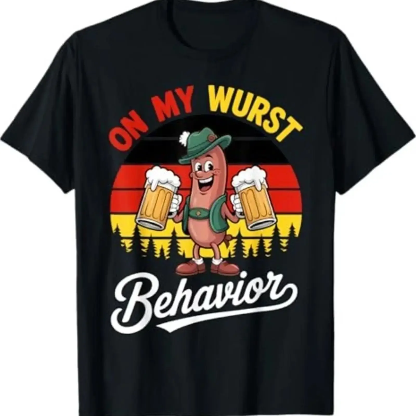 Oktoberfest On My Wurst Behavior Funny German T Shirt vintage Washed Stretched Comfortable Top For Everyday Wear Breathable