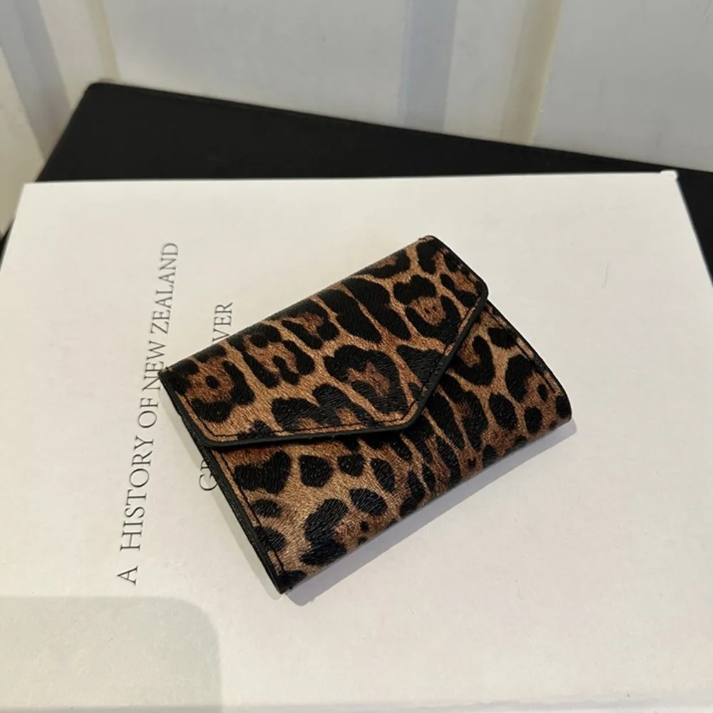 تغيير حقيبة أنيقة ليوبارد محفظة قصيرة الكورية نمط حامل البطاقة المغلف حقيبة صغيرة بولي Leather حقيبة يد جلدية محفظة نسائية للعملات المعدنية هدية #5