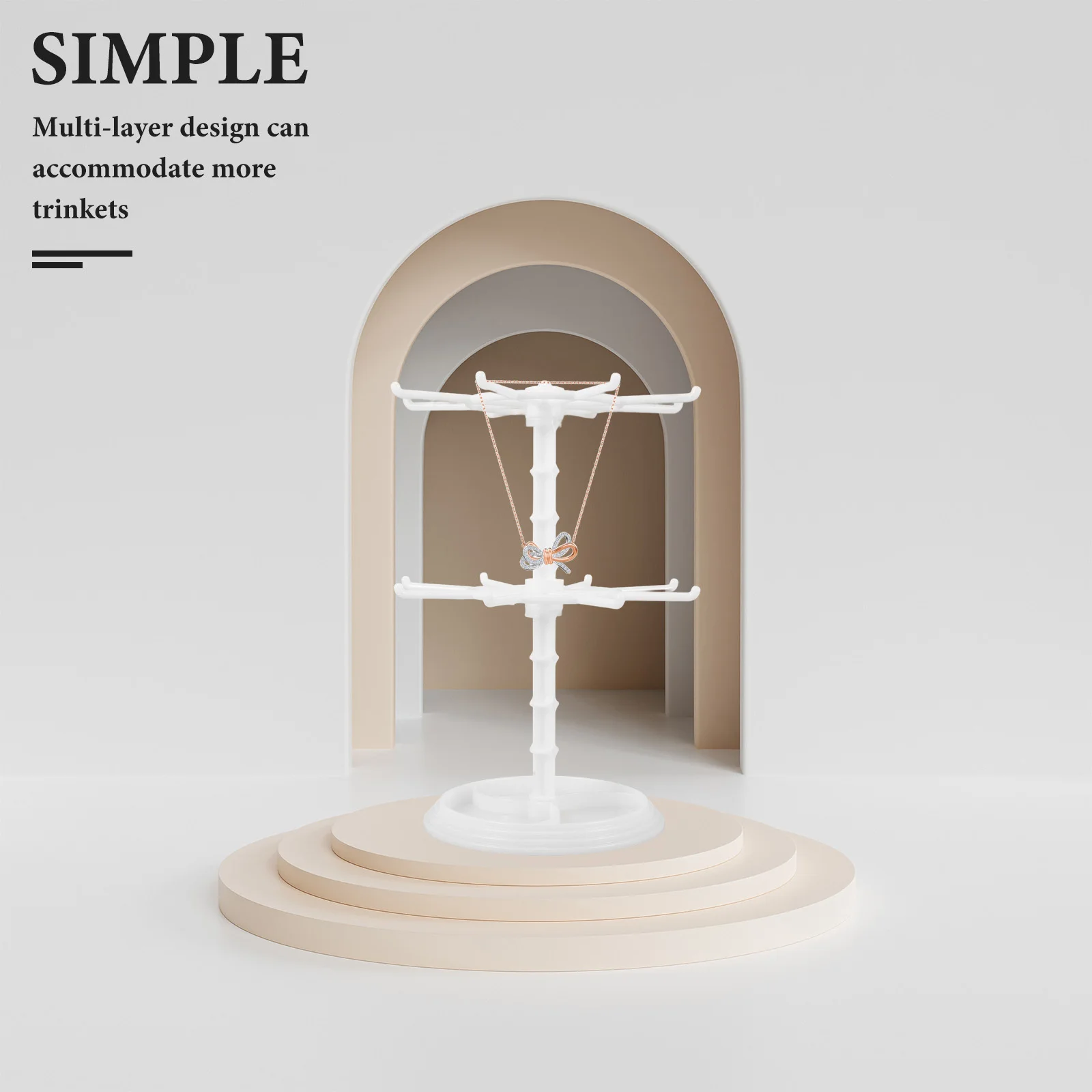 

2 Tier Jewelry Display Stand Rotating White Organizer Tower for Necklaces Bracelets Earrings Ring Multi Layer Compact Holder