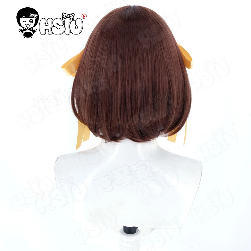 涼宮ハルヒコスプレウィッグ HSIU 35 センチメートルダークブラウンショートヘア髪耐熱ウィッグ + ウィッグキャップアニメ涼宮ハルヒコスプレウィッグ