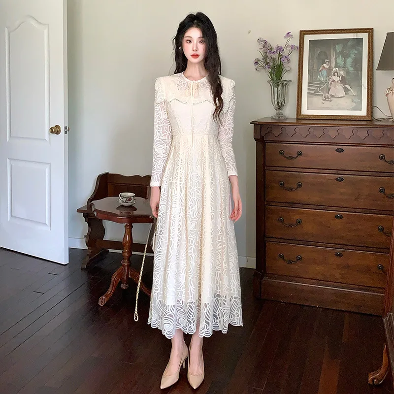 

French Elegant Beaded Lace Waist Dress Dresses Spring Summer Matching Set Evening Gown