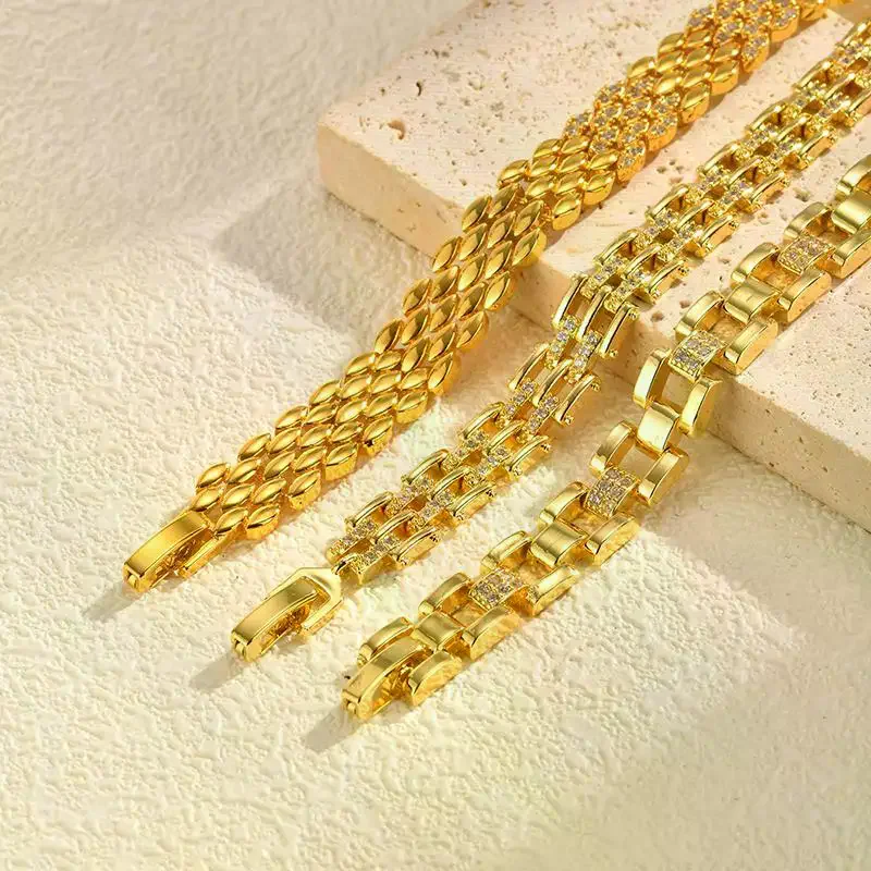 Gold Plated Copper Brass Materials Watch Bracelet Multi Choose Zircon Bracelet With Chain