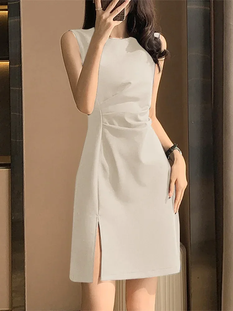 2025 ZANZEA été mode élégante Mini Robe femmes Sexy sans manches fête Robe d'été fente ourlet Chic Robe coréenne robes de soirée