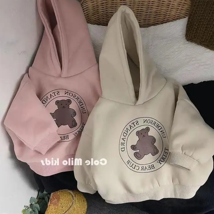 

Toddler Boys Sweatshirt Hooded Bear Printed Thicken Warm Kids Baby Boys Hoodies Casual New Winter Infant Boys Sweatshirt Tops