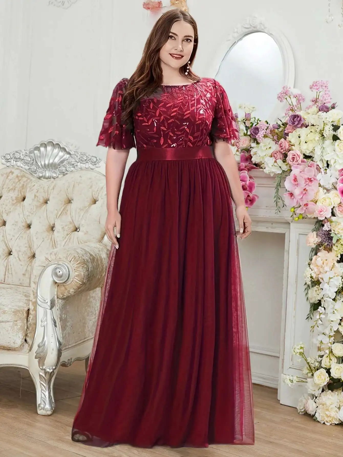 

Size Women's Plus Wine Red Evening Dress Wedding Bridesmaid Dress Long Fashionable Mom Dress Party Summer Elegantes Casual Y2k