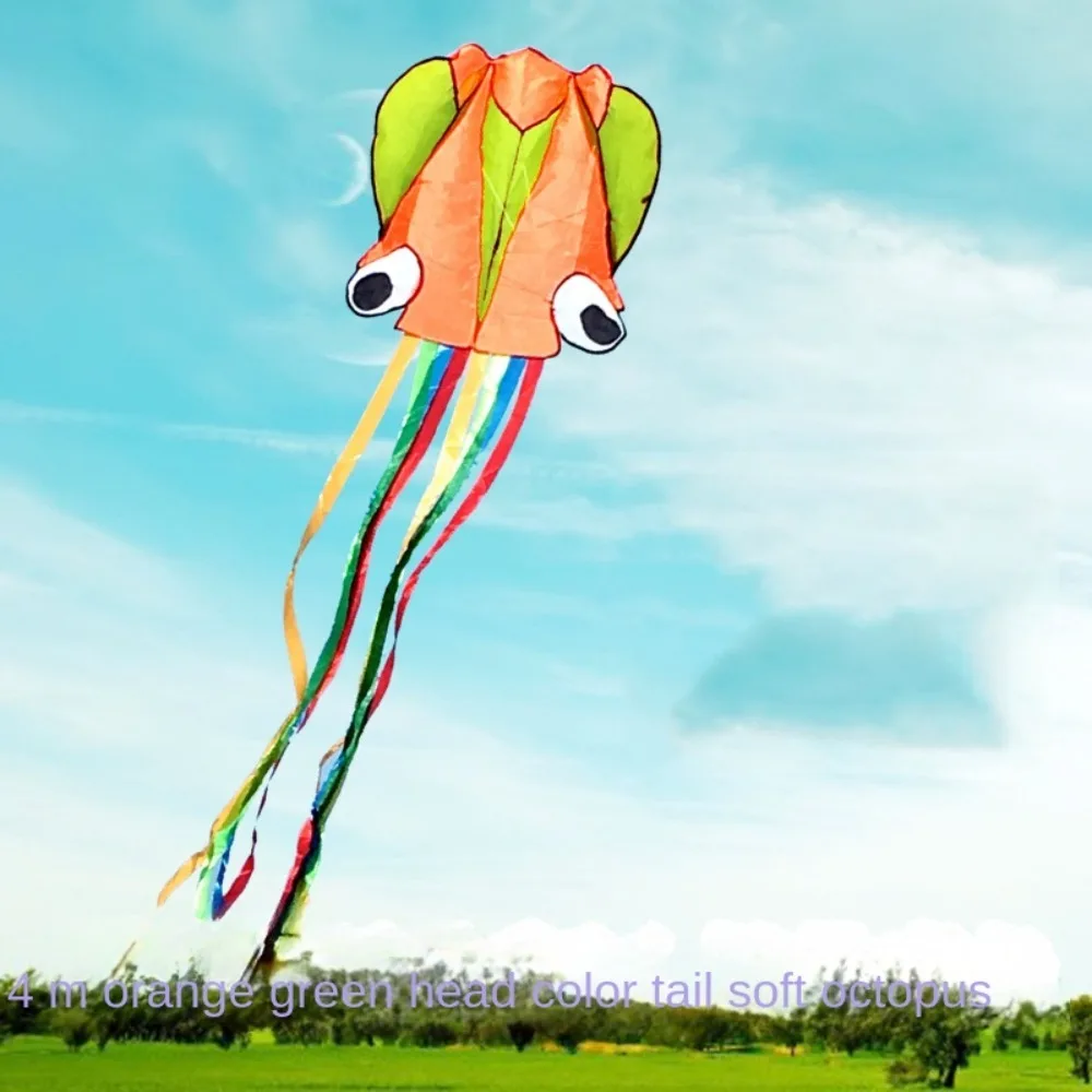 Regalo para niños, cometa de pulpo gigante de 4m, pipa naranja 3D de buen vuelo, juguete DIY de 30m/100m, línea de cometa para deportes al aire libre