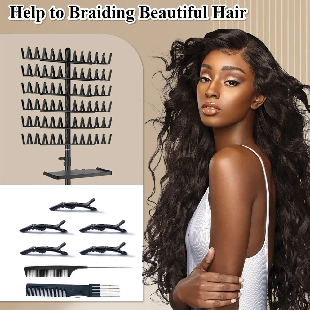 Hair Braiding Rack 2 Sided Hair Racks for Braiders Standing Height Adjustable Braid Rack Holder Stylists Braiders Tool With Gift