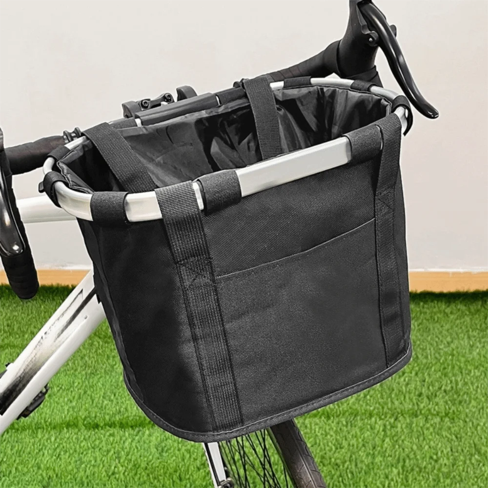 

Detachable Bicycle Front Basket Foldable Good Load-bearing Pet Dog Carry Pouch Black Aluminum Alloy Frame