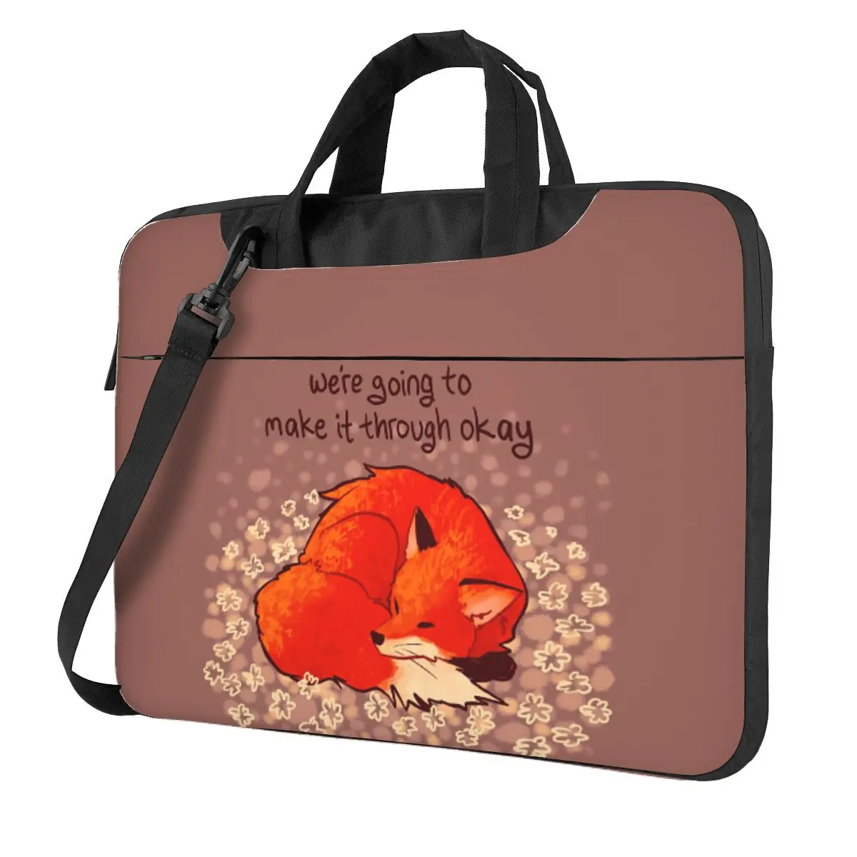 

We're Going To Make It Through Okay Sleeping Flower Fox Crossbody Laptop Bag Case Computer Bag Resistant Protective Notebook