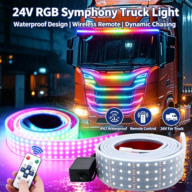 24V RGB Symphony LED Decorative Light Refitted for truck Atmosphere light Dynamic Daytime Running Light Colorful Atmosphere Lamp