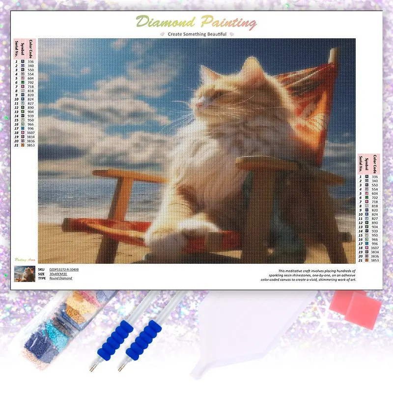 

CHENISTORY Diamond Mosaic Sale Seaside Cross Stitch 5D Diamond Painting Full Square Cat Animal Diamond Embroidery Home Decor