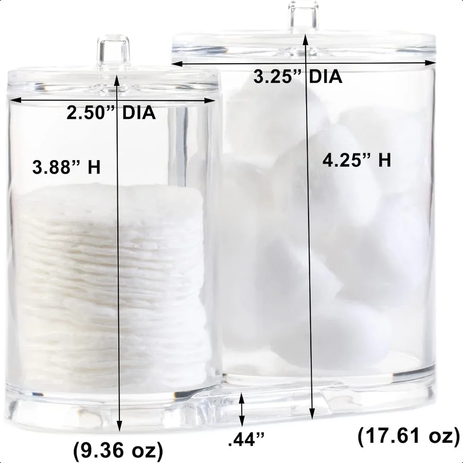 Acryl-Kosmetik-Organizer für QTip- und Wattebauschhalter mit Deckel, 9,36 Unzen und 17,61 Unzen Gläser, 1 Stück
