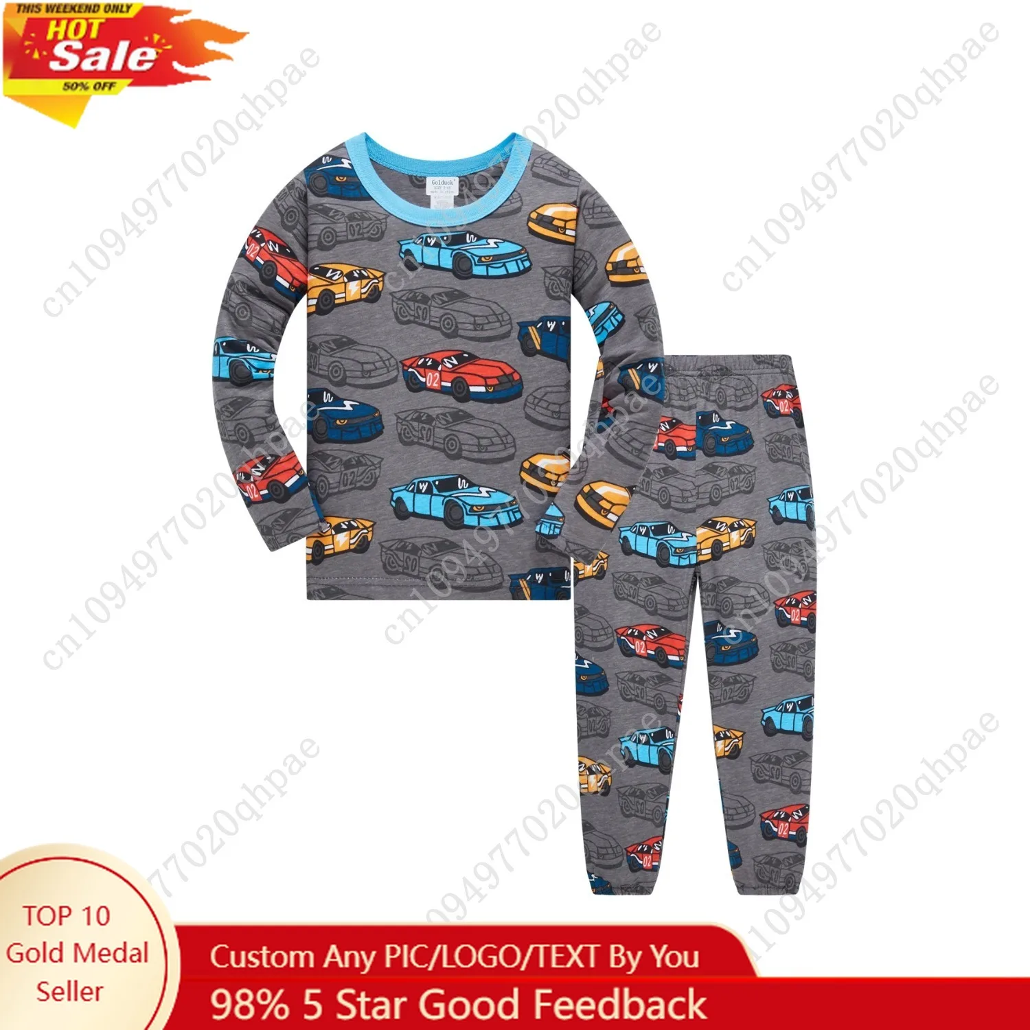 

Kids Pajama Set 100% Cotton Soft Car Full Print Loungewear Nightwear Long Sleeve Pjs for Toddler Boys Girls Age 1-8 Years