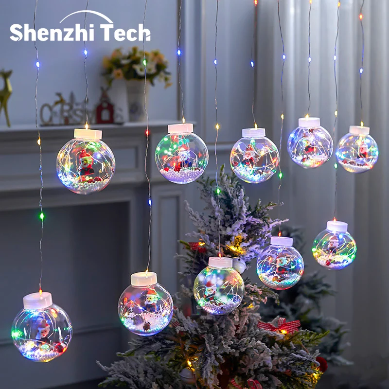 8 Mode Christmas Wishing Ball String Lights, 9.84ft 10 Lights Xmas Santa, Snowman, Curtain Lights for Home Window Ornaments