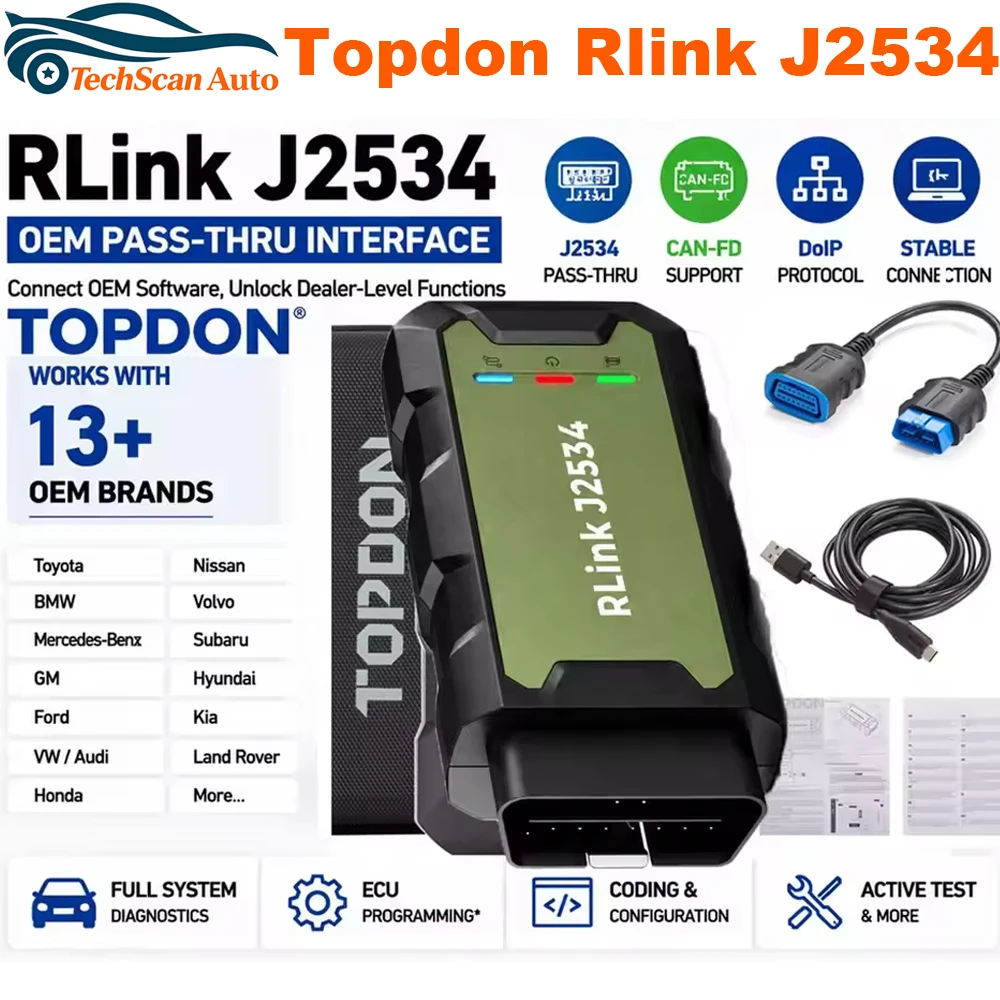 TOPDON RLink J2534 Pass-Thru Programmer OEM Reprogramming and Diagnostic Tool Enhanced J2534 VCI