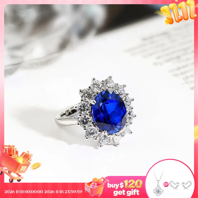 Mintybox Elegant Diana Style Oval Cut 12*10MM Sapphire Ring White Zircon Solid 925 Silver Luxury Wedding Party Jewelry for Women