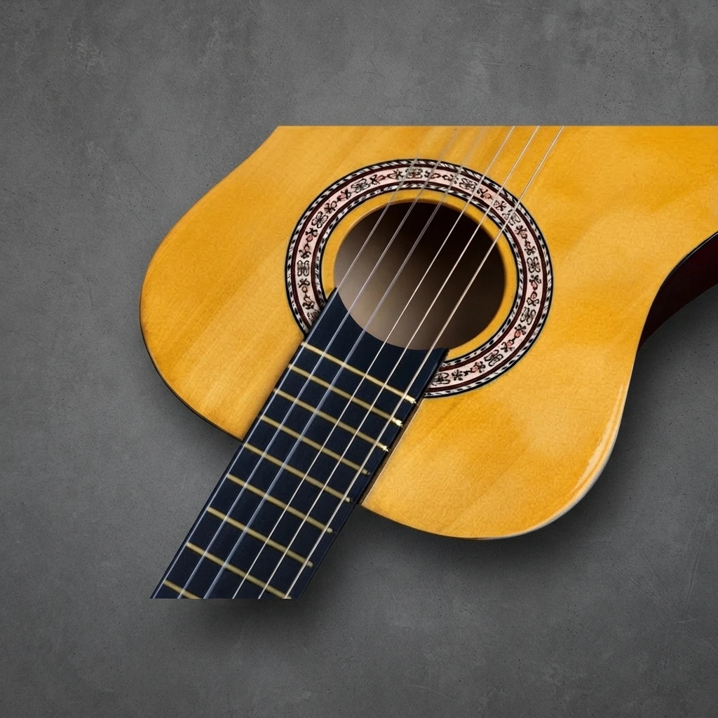 Nylon String Classical Guitar, Youth Size, Yellow Gloss Top, Red Brown Back, Slotted Headstock, White Tuners for Beginners