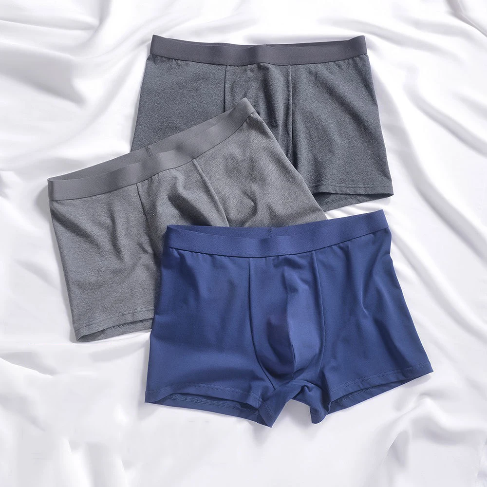 

Men's cotton underwear mid-waist solid color simple pants flat corner boxer shorts