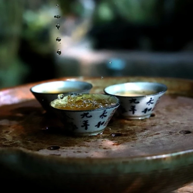 1 قطعة 30 مللي فنجان شاي الخط الصيني المرسوم يدويًا-طقم شاي جونغفو الحجري ، كوب شعر ، وعاء شاي على الطراز التقليدي