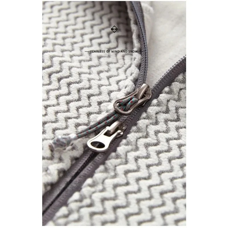 Unisex Autumn Winter Outdoor Fleece Jacket - Warm Wave Pattern Sherpa Lined Couple's Casual Coat