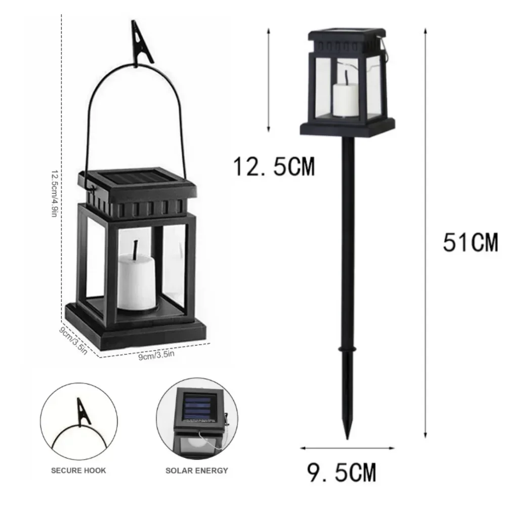 Imagem -06 - Retro Flickering Solar Lawn Lamp Lanterna Suspensa Cintilante Vela Brilhante Decoração de Jardim ao ar Livre Luz Impermeável Pcs