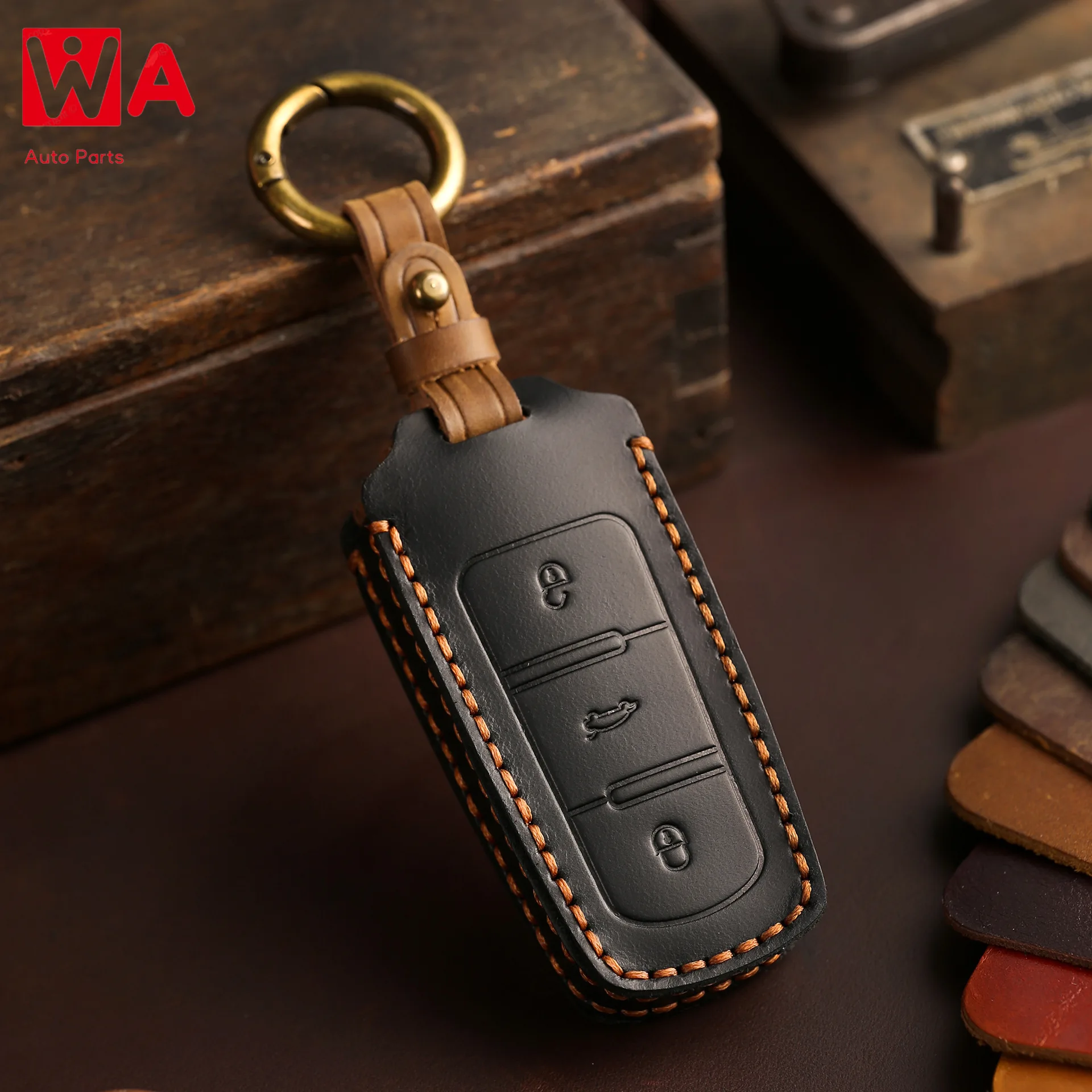 

Car Key Case Genuine Leather Cover For Volkswagen Magotan B7 CC 2012 2013 2015 2016 Keyring Holder Shell