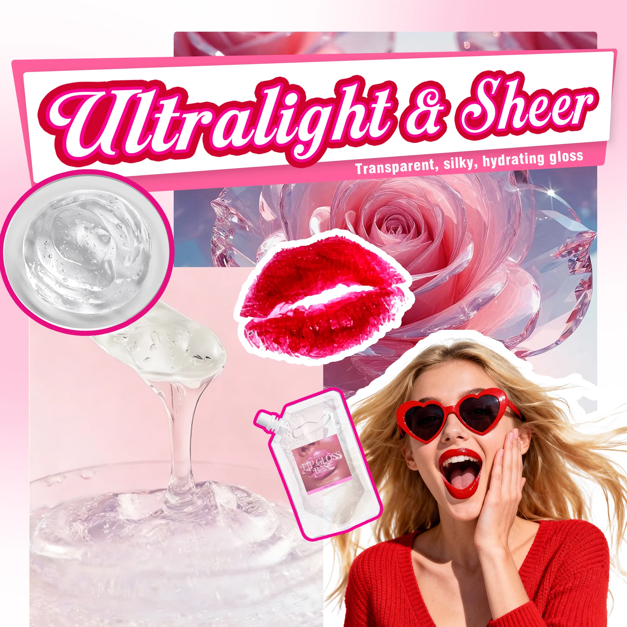 DIY lip gloss gel for perfect shine, non-sticky, transparent, moisturizing, odorless, blending magic, tinted, scented,shimmering
