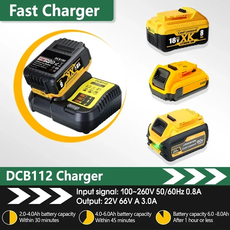 

DCB112 Lithium Battery Charger For Dewalt 12V 14.4V 18V 20V DCB206 DCB205 DCB204 DCB203 DCB120,DCB107 DCB115 DCB105 Fast Charger