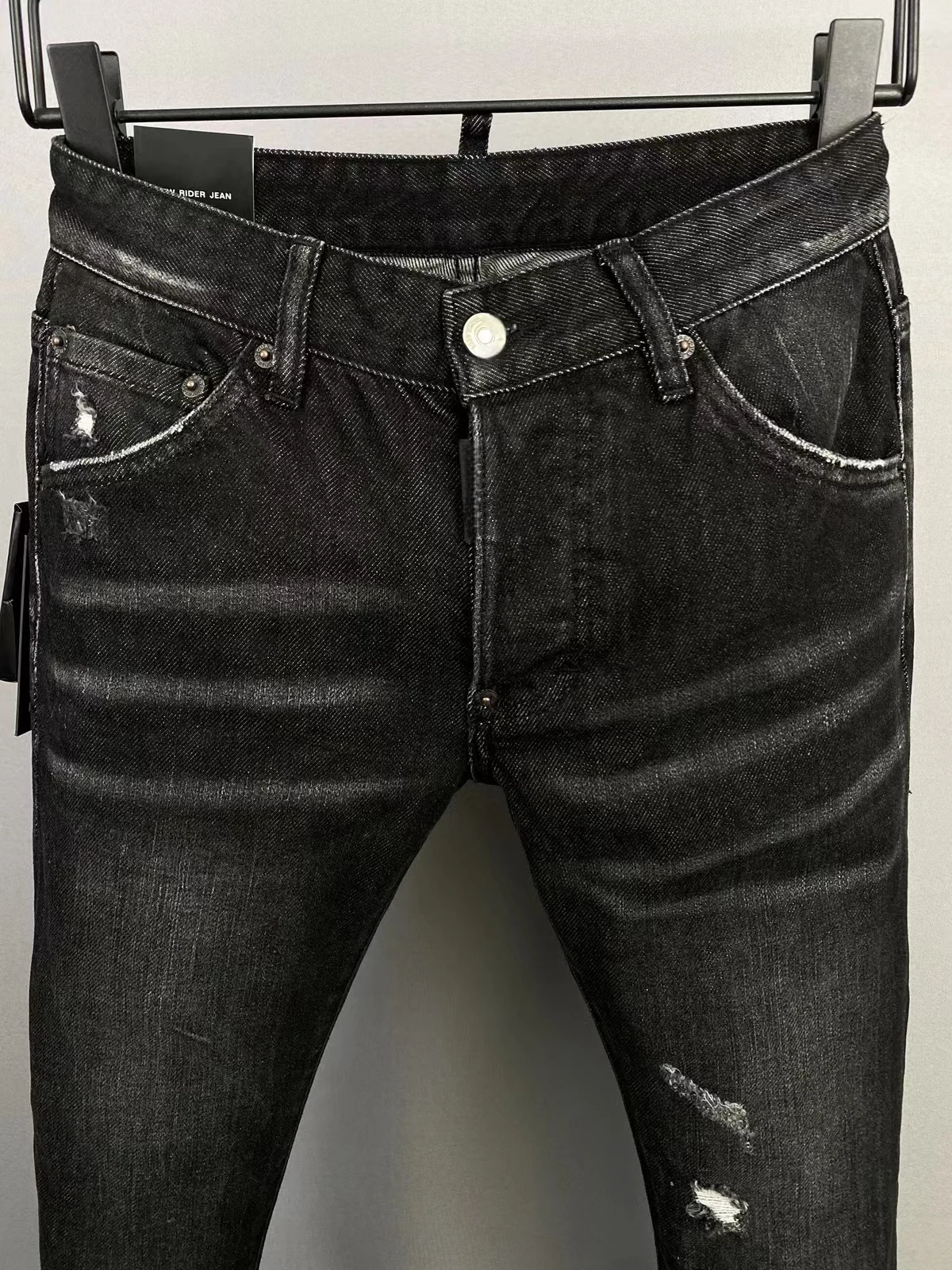 2024 new fashion brand ripped patch paint motorcycle jeans for men