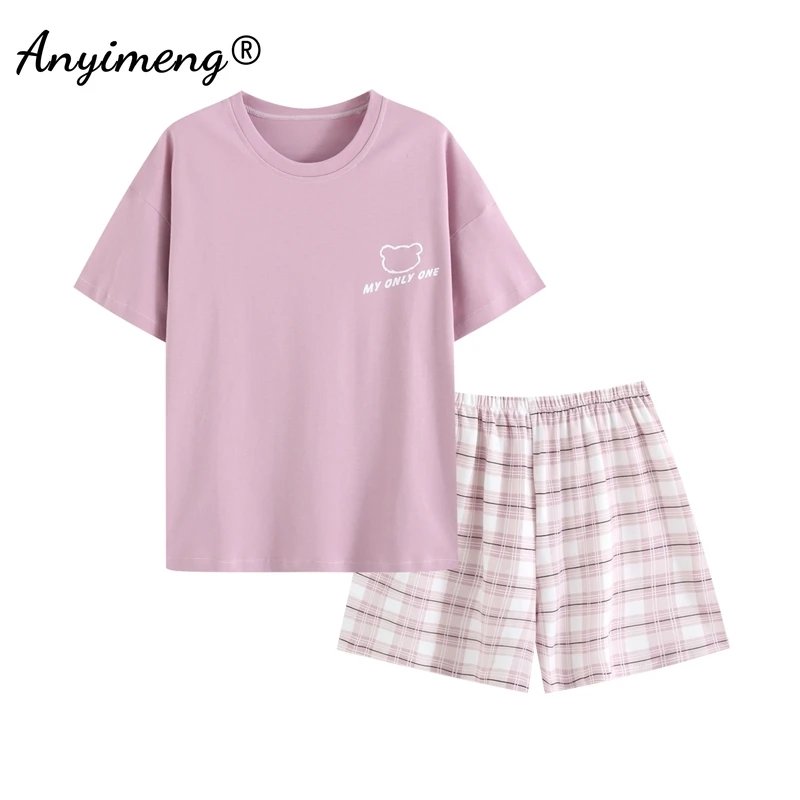 Summer Women Cotton Pajamas Cute Duck Print Pjs Round Collar Short Pants Home Wear Korean Short Sleeve Nightwear Girl Pijamas